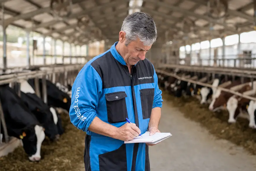 Veterinari de Provetsa prenent notes en un estable de vaques